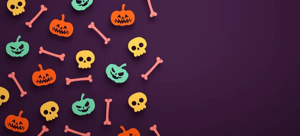 Fond Bannière Halloween Avec Citrouilles Crânes Espace Copie Dans Rendu — Photo