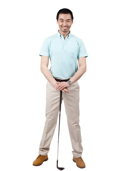 Young man wearing a suit and golfing — Stock Photo, Image