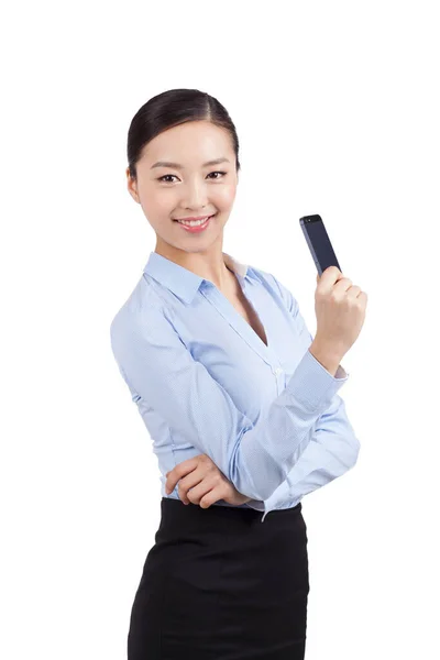 Retrato de una mujer de negocios con teléfono celular — Foto de Stock