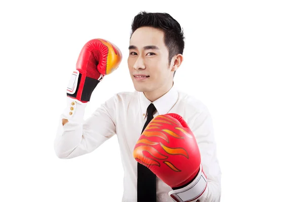 Business people and boxing gloves — Stock Photo, Image