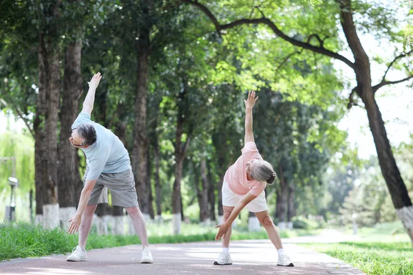 Happy Old koppel sport in het park — Stockfoto