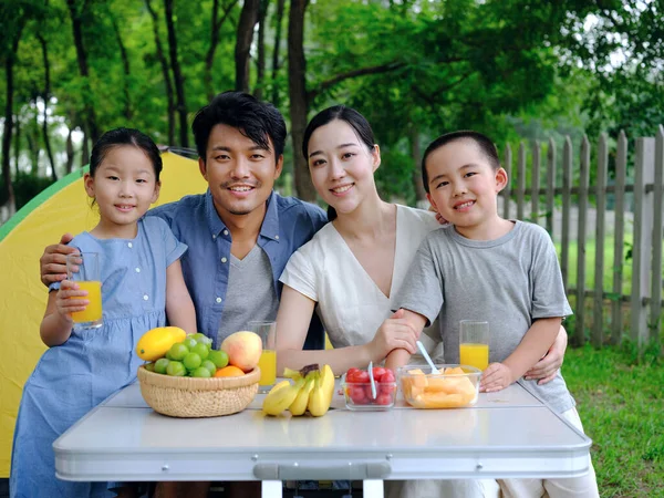 A Happy family of four outdoor outing — Stock Photo, Image