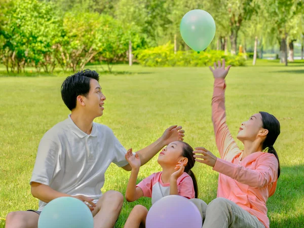 공원에서 세 식구로 이루어진 행복 한 가족 — 스톡 사진