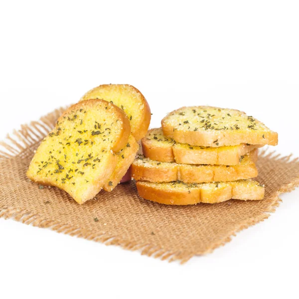 Fette di pane all'aglio su sfondo bianco . — Foto Stock