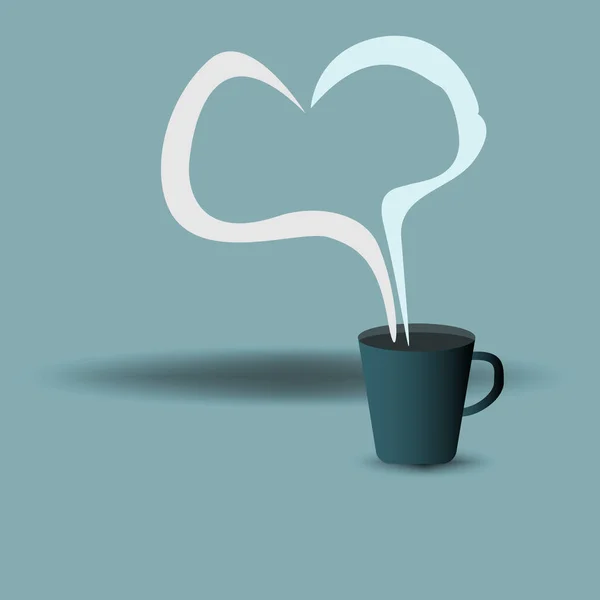 ハートサインの煙とホットコーヒーマグカップ 愛のコーヒーコンセプト — ストックベクタ