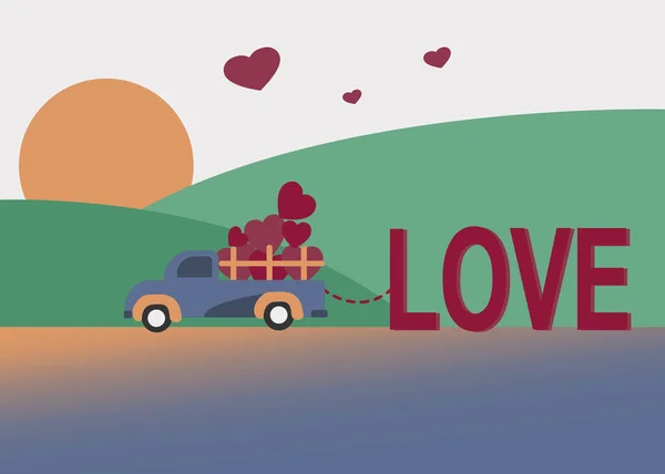 Coeur Amour Camion Avec Texte Amour Parc — Image vectorielle