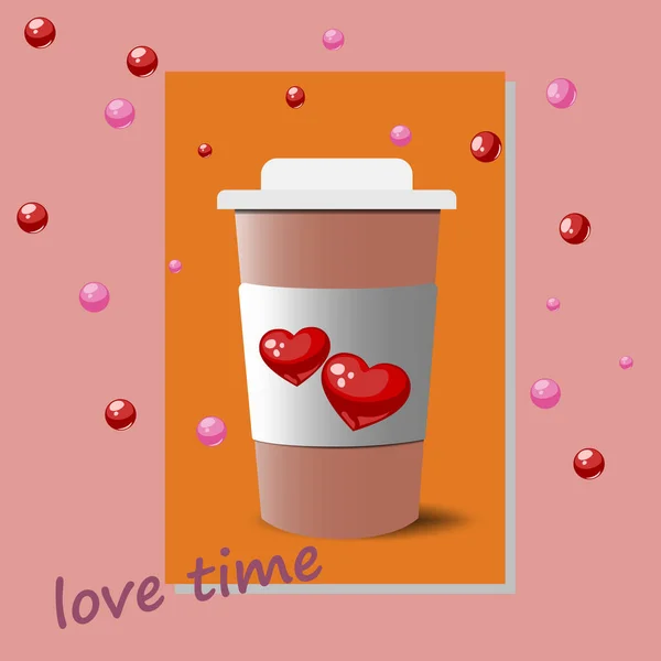 Tasse Café Chaude Avec Coeur Rouge Bulle — Image vectorielle