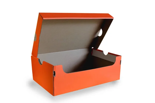 Caja Zapatos Cartón Naranja Almacenamiento Sobre Fondo Blanco —  Fotos de Stock