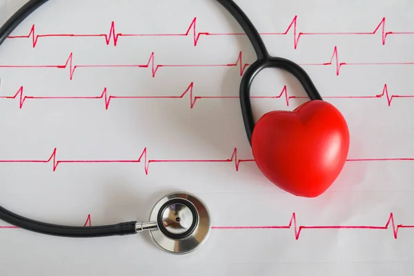 Stethoskop Mit Rotem Herzball Auf Papier Herzzeichen Welle — Stockfoto