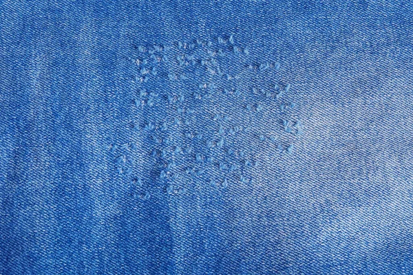 Rasgo Textura Denim Com Buraco Fios Mostrando — Fotografia de Stock