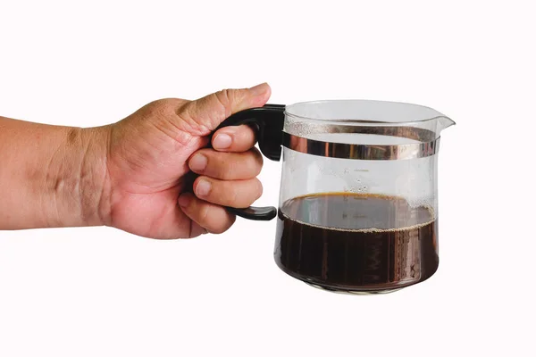 Men Hand Hold Hot Coffee Jar — Stock Photo, Image