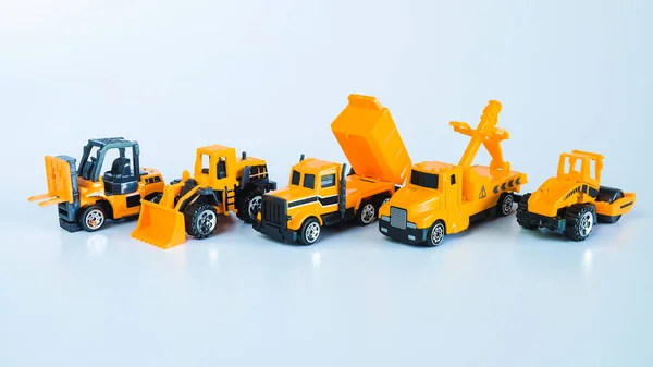 Set Construction Vehicles Heavy Machinery Industrial Vehicles Yellow Truck — Stock Photo, Image