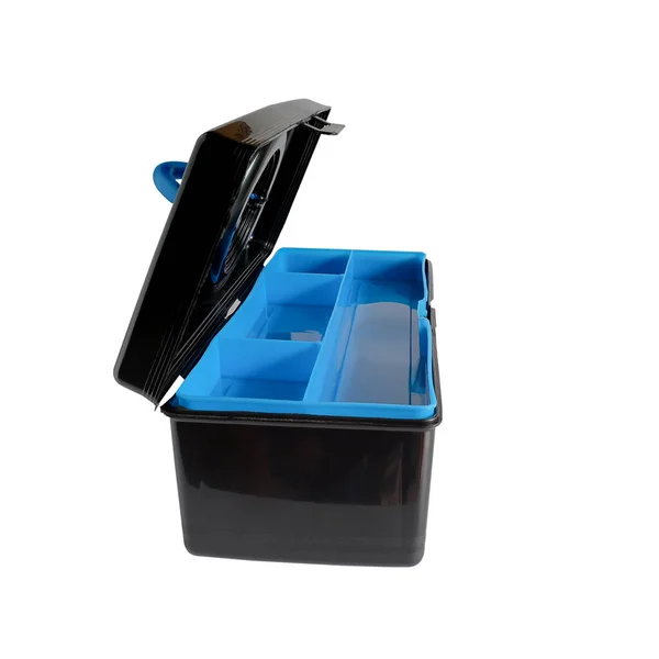 Черная Пластиковая Коробка Хранилище Рабочих Инструментов — стоковое фото
