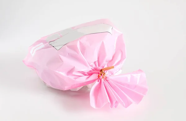 Bolsa Regalo Plástico Rosa Con Cinta Blanco —  Fotos de Stock