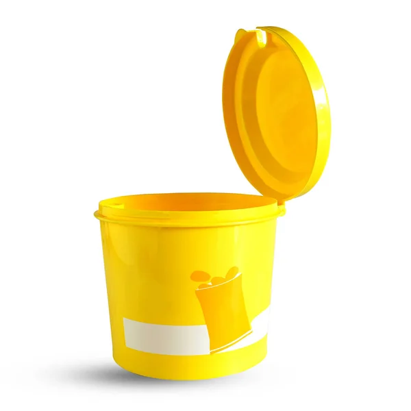 黄色塑料桶或有瓶盖的杯子 — 图库照片