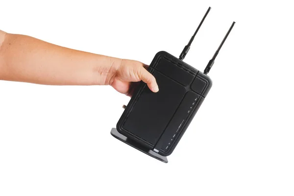 Draadloze Router Draadloze Data Technologie Hand — Stockfoto