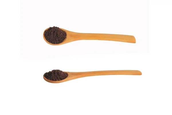 Coffee Powder Wooden Spoon Isolated White Background — Stock Photo, Image