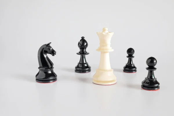 Černá Bílá Šachová Bitva Bílém Šachové Vítězství Obchodní Koncept — Stock fotografie