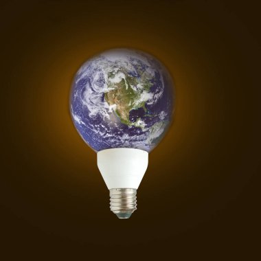 Arkaplanda Dünya gezegenine ait bir ampul var. NASA tarafından desteklenen bu görüntünün elementleri..