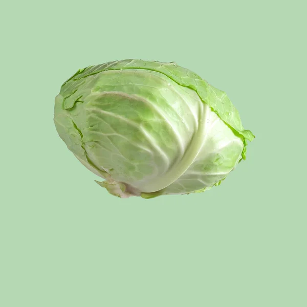 Fresh Green Cabbage Isolated Color Background Organic Food — Stock Photo, Image