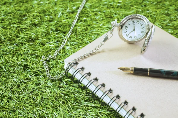 Caneta e relógio de bolso — Fotografia de Stock