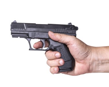 el beyaz arka plan üzerinde izole silah tutan.