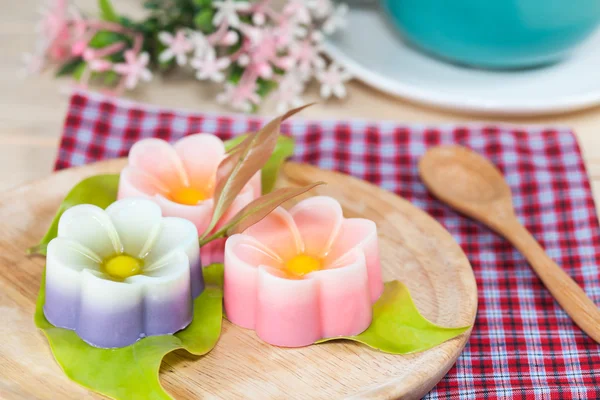 Thailand tradition ,Flower Dessert Coconut Jelly on wood