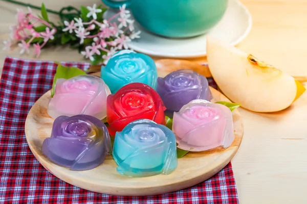 Thailand tradition ,Flower Dessert  Jelly on wood — Stock Photo, Image
