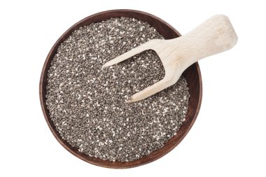 ahşap Kupası, ahşap bir vurgunun içinde izole chia tohum