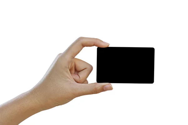 Ruce drží Prázdná vizitka nebo kreditní karty — Stock fotografie