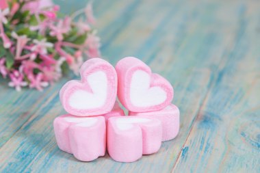 Sevgililer şekerler renk wood.selective odak üzerinde.