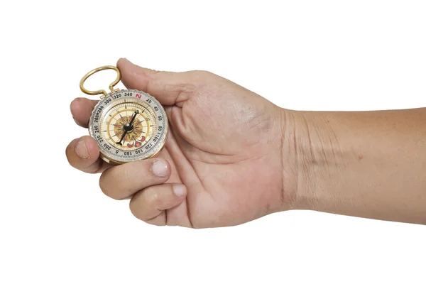 Compass in hand on isolate — Stock Photo, Image