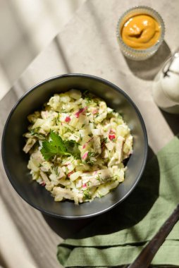 okroshka on the gray table