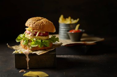 Vejetaryen soya köftesiyle hamburger. Yüksek kalite fotoğraf