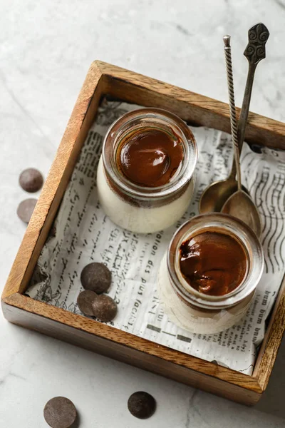 Panna Cotta Chocolate Jar High Quality Photo — Stock Photo, Image