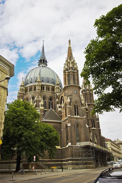 The Church of Maria Victorious, Vienna, Austria. Roman Catholic Parish Church by Friedrich Schmidt. Ancient european  gothic architecture.