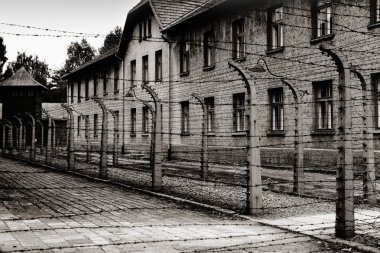 Klasik tarihsel görünüm sepya Auschwitz Ölüm kampında