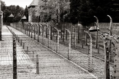 Klasik tarihsel görünüm sepya Auschwitz Ölüm kampında