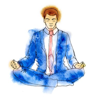 Meditasyon, suluboya vektör çizim, iş adamı meditasyon lotus iş adamı