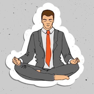Meditasyon sırasında karikatür vektör çizim, meditasyon iş adamı düşünme işadamı
