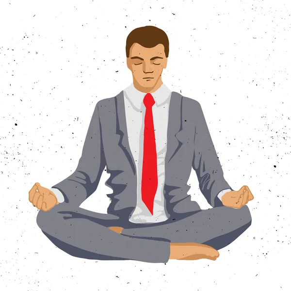 Pensamento do homem de negócios durante a meditação, ilustração do vetor dos desenhos animados, homem de negócios meditando —  Vetores de Stock