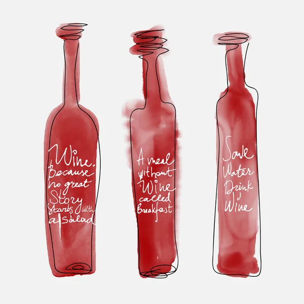 Набор бутылочного вина - акварельные бутылки ручной работы искусства — стоковый вектор