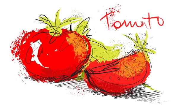 Vektorskizze Tomaten Illustration - Tomaten und Salat in Scheiben schneiden — Stockvektor