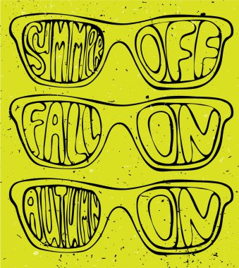 Yaz sonunda illüstrasyon kavramı, parlak güneş gözlüğü sonbahar yazı arka plan