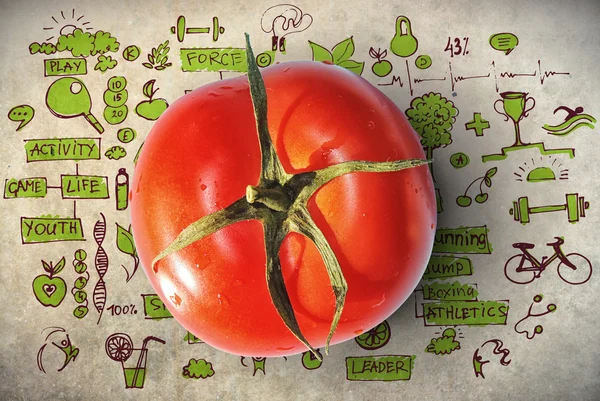 Tomate mit Gesundheitshintergrund — Stockfoto