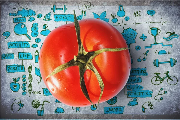 Tomate mit Gesundheitshintergrund — Stockfoto