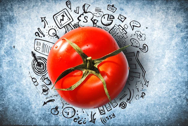 Tomate mit geschäftlichem Hintergrund — Stockfoto