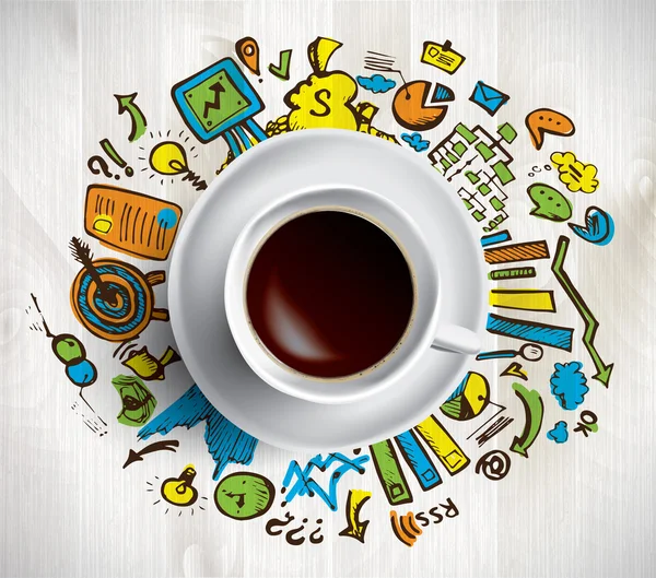 Taza de café con ideas de negocios — Vector de stock