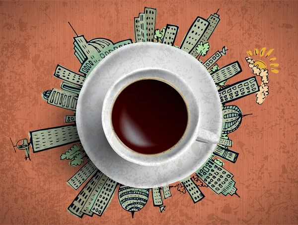 Xícara de café com vida sity grande — Vetor de Stock