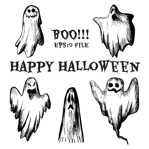 Halloween instellen zwarte spoken — Stockvector